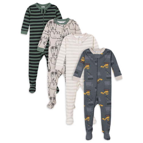Gerber Soft Cotton Footie Zippered Newborn Pajama Sleepers, 4-Pack, Sizes 0/3 Months-5T