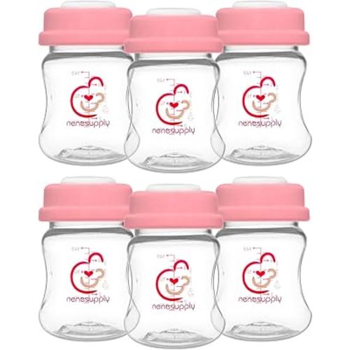 Nenesupply Storage Bottles Collection for Spectra S1 S2 Motif Luna Breast Pumps 6 pc 4.7oz 140ml with Collar and Sealing Disc. Breastmilk Storage Replace Spectra Bottles for Pumping Wide-Mouth