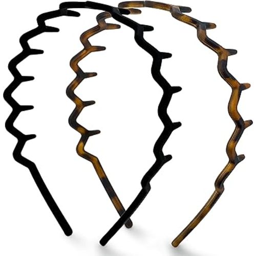 Kitsch Zig Zag Headbands for Women - Black and Tortoise, 2 pcs