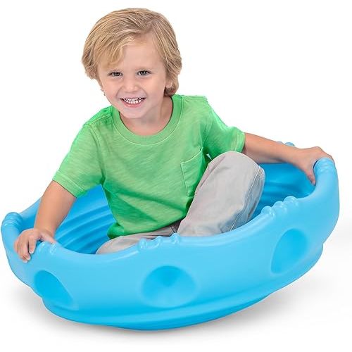 Simplay3 Two Sided Rock Around Wobble Disk and Climbing Dome for Toddlers and Kids - Rocking and Climbing - Indoor/Outdoor, Made in USA (Blue, 1 Pack)