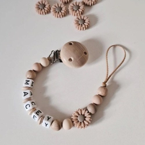 Pacifier Clip with name • Pacifier Clip silicone • Daisy Flower Soother chain • Binky Clip • Customized • Paci Clip • Neutral • Blush