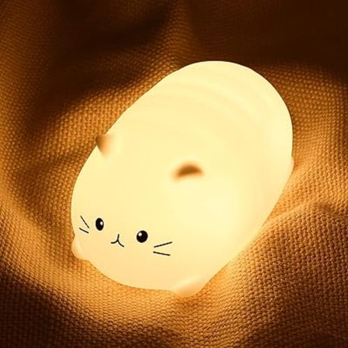 LOVERUIS Cute Night Light Cat 7 Colors Kitty Night Light with 3 Hour Timer Dimmable Squishy Lamp Gift for Kid Kawaii Decor Room