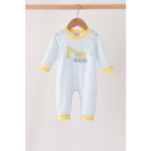 Blue Excavator Applique Stripe Romper – HoneyBean