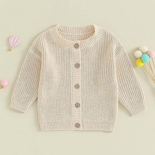 allshope Newborn Baby Boy Girl Knit Sweater Cardigan Winter Warm Button Down Sweatshirt Top Outfit Cute Infant Fall Clothes (Cream White, 0-3 Months)
