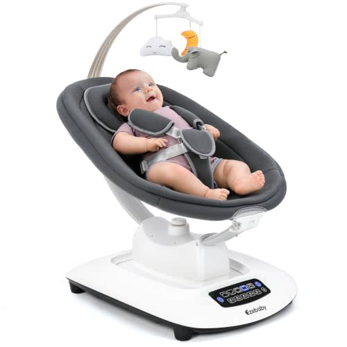 Ezebaby Electric Baby Swing for Infants with 5 Unique Motions & 5 Speeds | Lullabies, Bluetooth Enabled, Smart Baby Swings for Newborn with 5-Point Harness & Remote Control for 0-9 Months, Grey