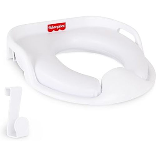 Fisher-Price™ Ready & Steady Potty Seat – Deluxe Soft Padded Potty Ring with Handles, Splash Guard, and Storage Hook for Toddlers Potty Training, White