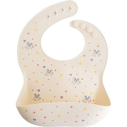 mushie x Bluey Silicone Baby Bib | Adjustable Fit Waterproof Bibs (Bluey Ivory)