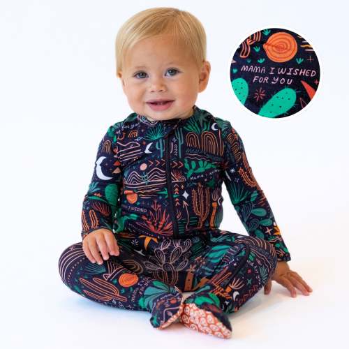 Bamboo Footie Zipper Baby Pajama - Desert Cactus Midnight Bamboo Onesie Sleeper - Mama I Wished for You Affirmation – Raising Mama