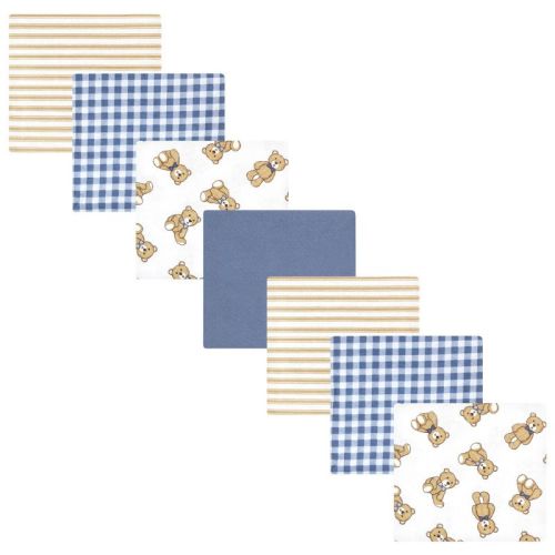 Little Treasure Hudson Baby Boys Cotton Poly Flannel Receiving Blankets Multipack, Blue Gentleman Bear, 30x30 inches