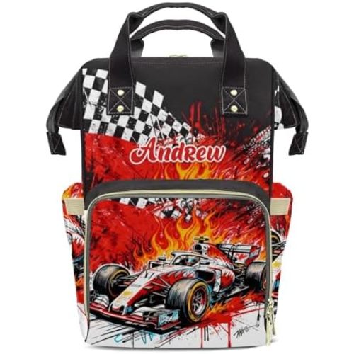 Personalized Diaper Bag Backpack Name Cool Race Car Sport Multifunction Travel Backpack Nappy Bag Daypack for Mom Dad Boy Girl