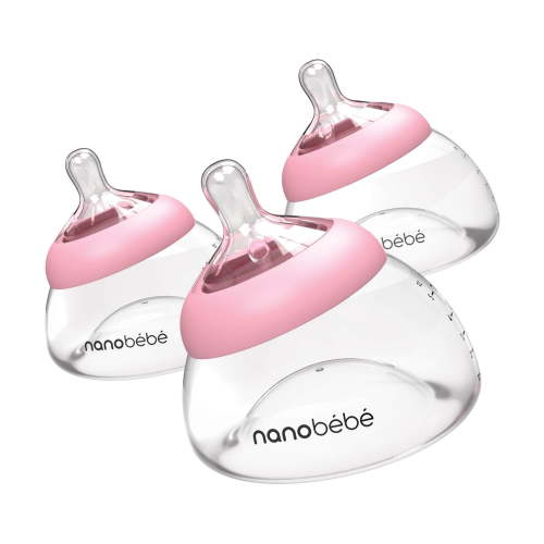 Nanobebe Breastmilk Bottle, Breastfeeding Newborn Breast-like, Anti Colic, Perfect Latch, Preserves Breast Milk Nutrients, 3-Pack, Pink