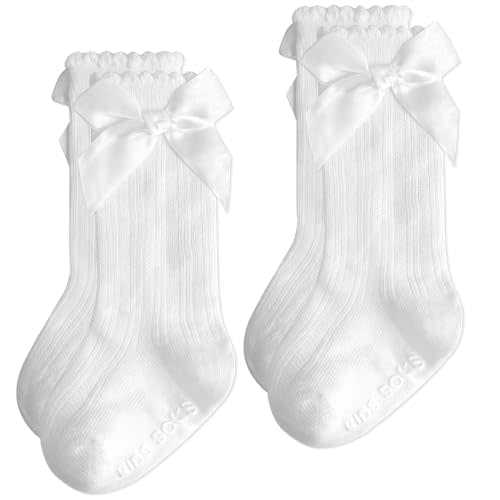 Baby Knee High Socks Girl Non Slip Toddler Stockings Cotton Bow Ruffle Newborn Long Socks Infant Dress Sock 0-6M/6-12M/1-3Y