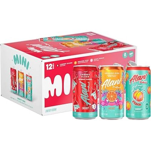 Alani Nu VARIETY PACK (CHERRY SLUSH, JUICY PEACH, ORANGE KISS), Low Calorie Energy Drinks, 100mg Caffeine, Biotin, B Vitamins, Zero Sugar, 10 Calories or Less, 8 Fl Oz Cans, 12 Pack