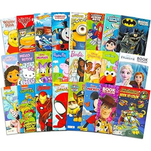 24 Pack Small Coloring Books for Kids Ages 4-8, 2-4 - Bulk Coloring Bundle Classroom Rewards, Prizes, PreK Kindergarten Party Favors with Disney, Nick, More | Mini Activity Books for Boys, Girls