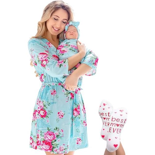 ECO BABY Mommy and Me Robe and Swaddle Set | Maternity Robe and Matching Baby Set for Girl, Boy | Hospital Labor and Delivery