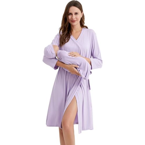 Galabloomer Flower Maternity Robe and Baby Receiving Blanket, Matching Mommy Labor Delivery Robe and Swaddle Set