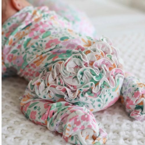 Willows Whimsy Floral Ruffle Zipper Footie