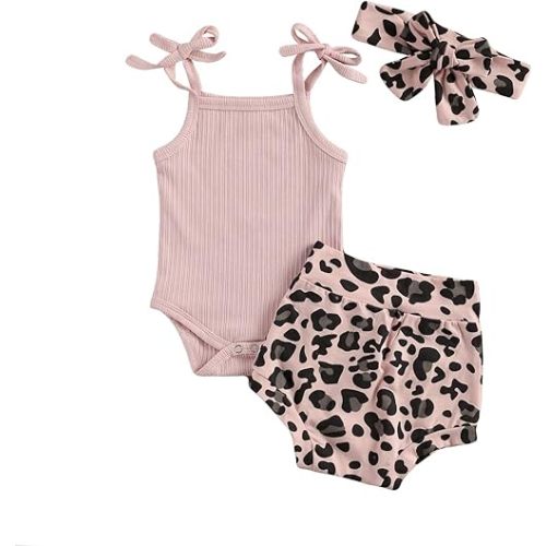 Kuriozud Newborn Infant Baby Girl 2 Piece Summer Outfits Tank Romper Top + Ruffle Bloomer Shorts Set Clothes