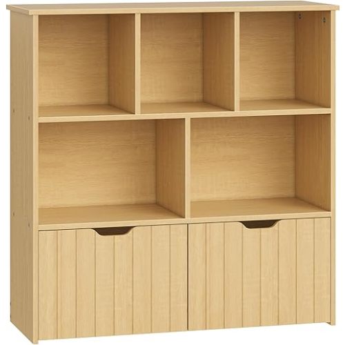 HOOBRO Toy Storage Organizer, Toy Organizers and Storage with 2 Movable Drawers and 5 Cubbies, Kids Bookshelf and Toy Storage for Books or Dolls, Toy Shelf for Playroom, Natural NL88CW01