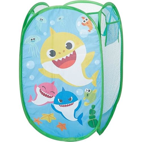 Baby Shark Pop Up Hamper Storage Bin with Durable Carry Handles, 21"H x 13.5"W X 13.5"L