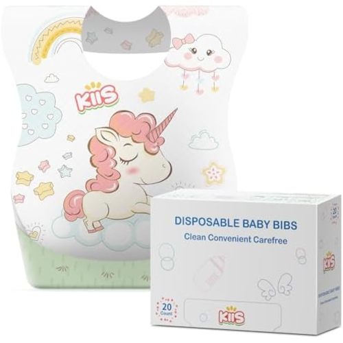 KIIS Disposable Baby Bibs for Baby Boys and Girls - Individually Packaged - Hygienic, Soft and Leakproof (20 PCS / 60 PCS)