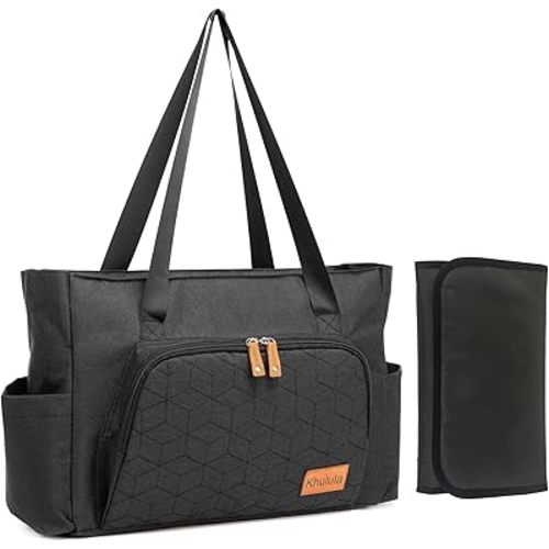 Women Solid Diaper Bags Totes with Shoulder Strap Large Capacity Compartments, Changing Pad for Mommy Traveling Hospital Duffle Totes Black