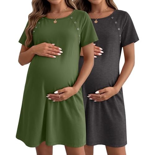Huukeay 2 Pack Labor and Delivery Hospital Gown Women Nursing Birthing Maternity Dress 3 In1 Breastfeeding Buttons Pjs Robe