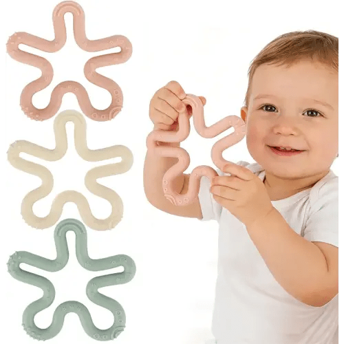 Fu Store 3 Pack Coral Flower Ring Teether Baby Teething Toys Silicone Teether Ring Toys for Babies 0-6 0-12 0-24 0-36 Months Easy to Grasp Clean Infant Teething Relief Soothing Sore Gums