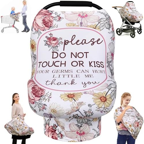 Metplus Breathable Car Seat Cover for Babies, Stretchy Nursing Cover for Breastfeeding, Multi Use Newborn Carrier/Stroller/Shopping Cart, Girl Boy Stroller Cover Gift