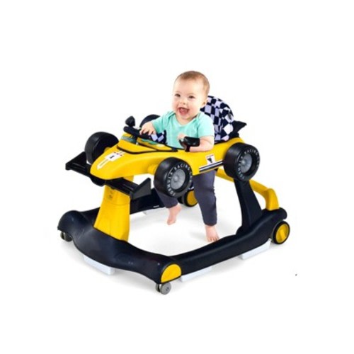 Infans 4-in-1 Baby Walker Foldable Activity Push Walker Adjustable Height Yellow