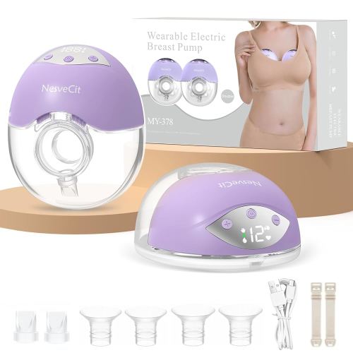 Electric Breast Pump Hands Free, Wearable Breast Pump with 4 Modes/12 Levels, Portable Painless Pumping, Adjustable Flange Sizes 19/21/24mm, Timer LCD Display Memory Function, 2 Pack Purple