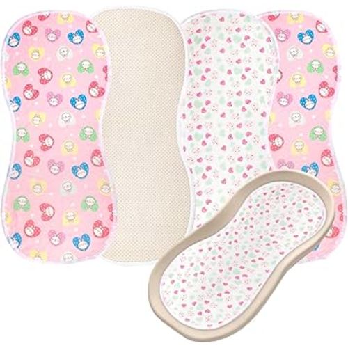 4 Packs Peanut Changing Pad Cover, 4-Layer Thickened Changing Pad Liner Waterproof Absorbent Non-Slip Reusable, Fits in Peanut Shaped Changing Pads (Pink)