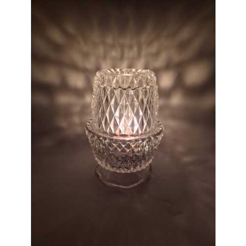 Clear Glass Footed 2 pc Diamond Point Fairy Lamp - 5.25"T x 3.75"L x 3"W @ Base