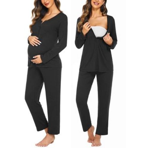 Ekouaer Maternity Nursing Pajama Sets Labor Delivery Pjs Long Sleeve Breastfeeding Pajamas Pregnancy Sleepwear Set Black M