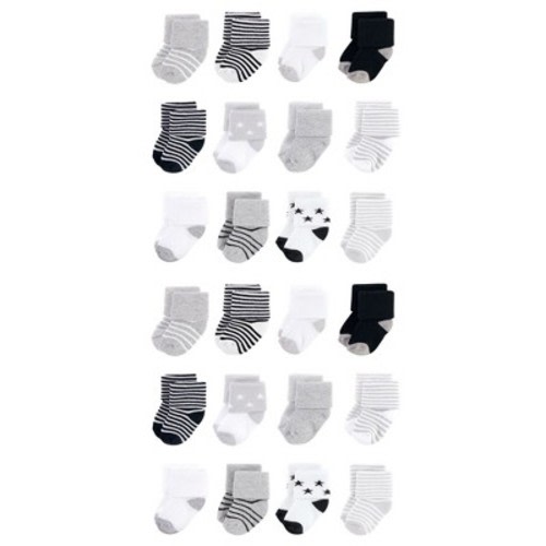 Hudson Baby Cotton Rich Baby Terry Socks 24-Pack, Gray Black Stars, 0-6 Months