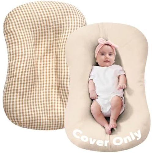 FUNUPUP Muslin Baby Lounger Cover Only, Beige & Plaid