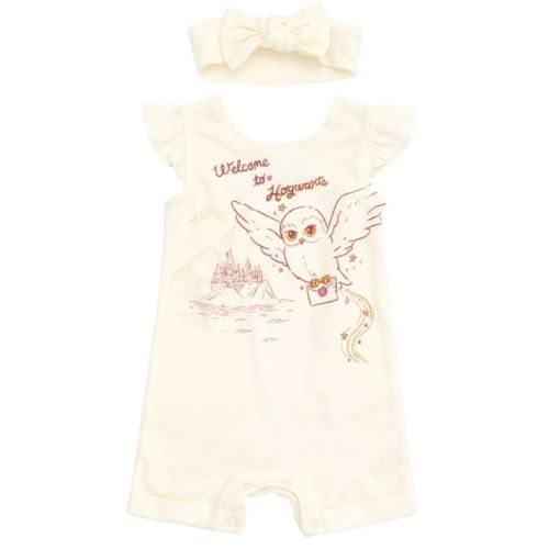 Harry Potter Hedwig French Terry Romper Headband Newborn to Infant