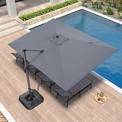PURPLE LEAF 9' X 11.5' Patio Umbrella Outdoor Cantilever Rectangle Umbrella Aluminum Offset Umbrella with 360-degree Rotation for Garden Deck Pool Patio, Light Grey