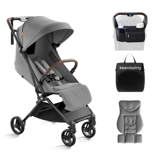 Mamazing Ultra Air Lightweight Baby Travel Stroller with Carbon Fiber Frame | Compact & Airplane-Friendly, One-Handed Fold, 11.6 lbs, UPF50+ Canopy, Under-Seat Basket, Organizer & Cushion Included, Grey