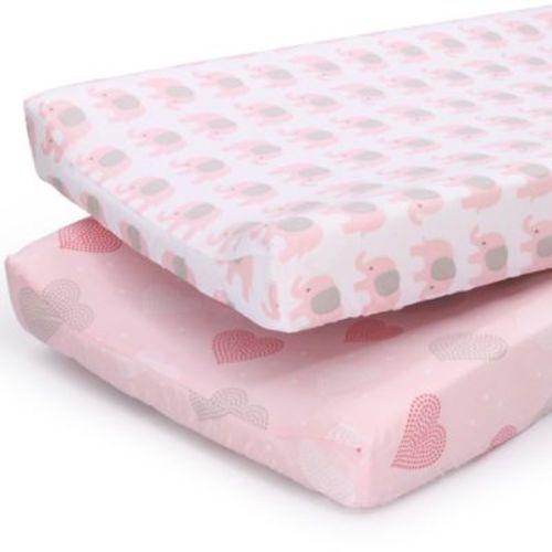 The Peanutshell™ 2-Pack Hearts/Elephants Changing Pad Covers in Pink/Grey - PINK/GREY - CHANGING PAD COVER