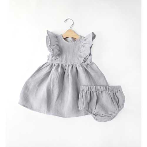 Baby Girl LINEN Sleeveless Ruffle Bubble Dress With BLOOMER | Gabriella DRESS