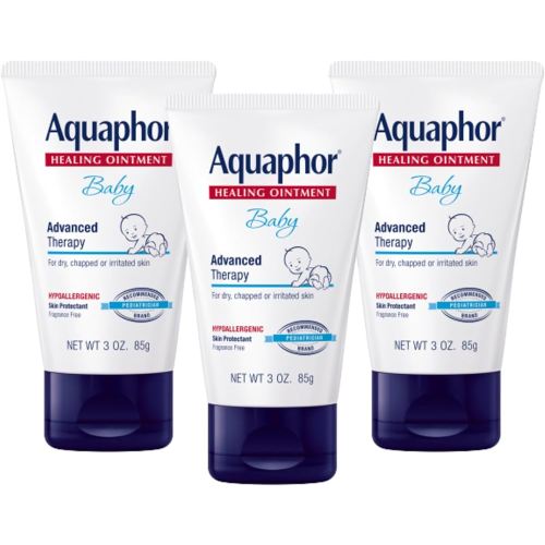 Aquaphor Baby Healing Ointment, Advanced Therapy for Chapped Cheeks and Diaper Rash, 3 oz. Tube (Pack of 3)