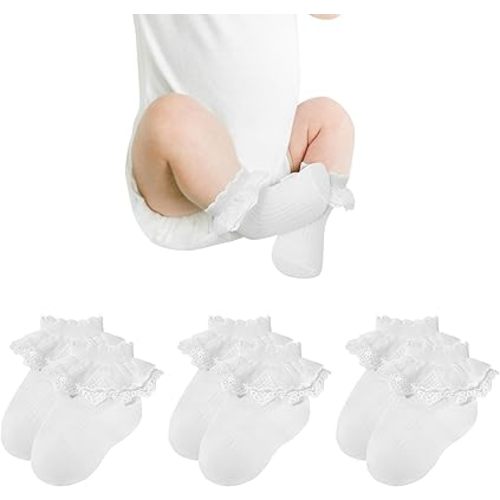 Zando Infant Ruffle Socks for Baby Girls 0-12 Months - Soft Cotton Baby Lace Frilly Socks for Daily Outfit