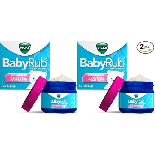 Vicks BabyRub Chest Rub Ointment with Soothing Aloe, Eucalyptus, Lavender, and Rosemary, from the makers of VapoRub, 1.76 oz (Pack of 2)