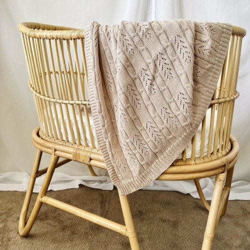 Mini & Me Harvest Knit Baby Blanket Seashell