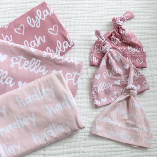 Custom Personalized Baby Name Swaddle Blanket in Graphic Pinks | Caden Lane