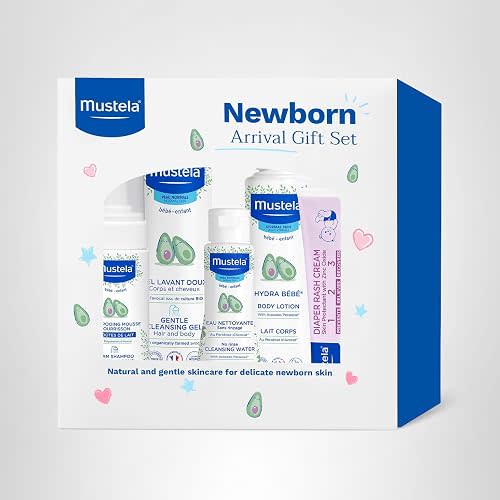 Mustela Newborn Arrival Gift Set - Baby Skincare & Bath Time Essentials - Natural & Plant Based - 5 Items Set