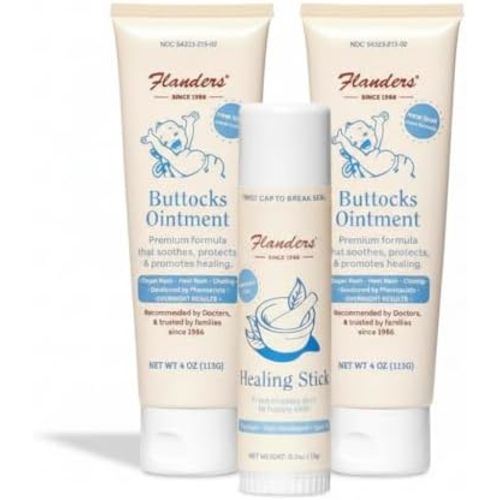 Flanders Skin Relief Bundle – 2 Tubes of Buttocks Ointment and 1 Stick of Healing Balm, Pharmacist Developed, Safe for Sensitive Skin, Made in USA