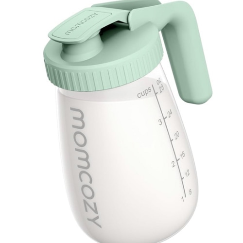 Momcozy Breast Milk Pitcher, Resistant to Heat and Cold Abrupt Temp Swings, No Leak Glass Breast Milk Fridge Storage Container with Wide Mouth, Fast Baby Formula Maker, Green
