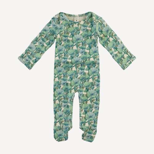 long sleeve lap neck footie | small aqua poppies | organic cotton inte – kate quinn